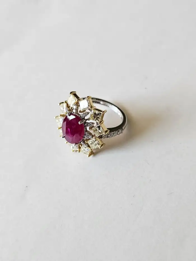 Natural Mozambique Ruby Engagement Ring - 18k White Gold Diamond Ring