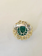 18k White Gold Diamond Cocktail Ring - Natural Zambian Emerald Wedding Ring