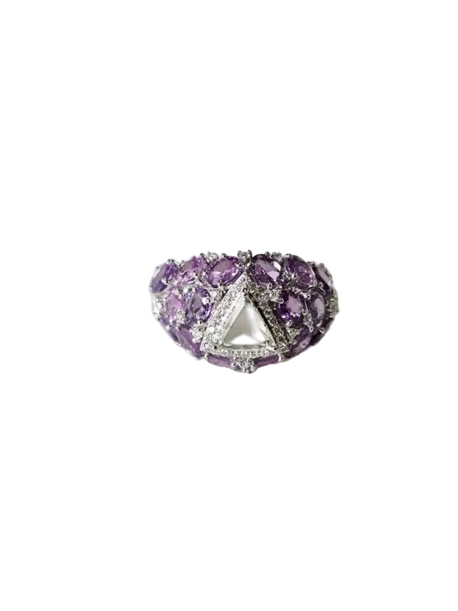 18k White Gold Rose Cut Diamond Ring - Natural Multi Sapphire Wedding Ring Hover Image