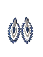 18k White Gold Diamond Earrings - Natural Blue Sapphire Dangle Earrings