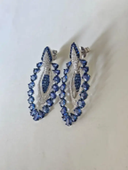 18k White Gold Diamond Earrings - Natural Blue Sapphire Dangle Earrings