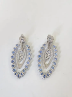 18k White Gold Diamond Earrings - Natural Blue Sapphire Dangle Earrings