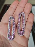Natural Pink Sapphire & Tsavorite Dangle Earrings - 18k White Gold Handmade Earrings