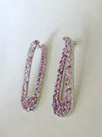 Natural Pink Sapphire & Tsavorite Dangle Earrings - 18k White Gold Handmade Earrings