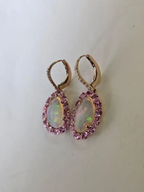Natural Pink Sapphire & Ethiopian Opal Earrings - 18k Yellow Gold Diamond Earrings