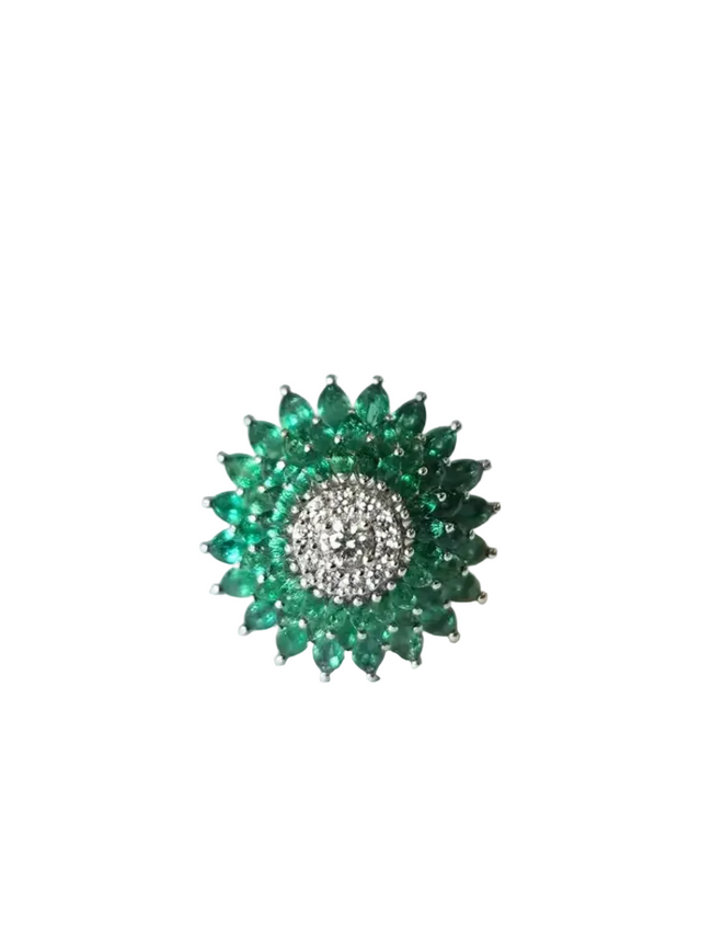 4.51 Ct. Zambian Emerald Wedding Ring - 18k White Gold Diamond Cluster Ring Hover Image