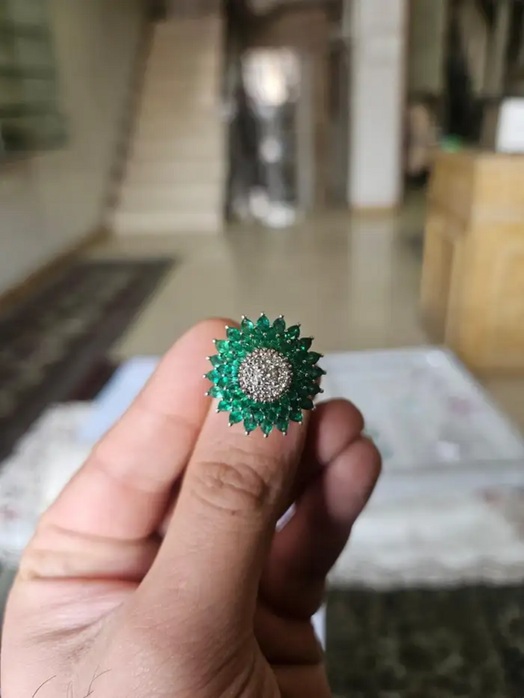 4.51 Ct. Zambian Emerald Wedding Ring - 18k White Gold Diamond Cluster Ring