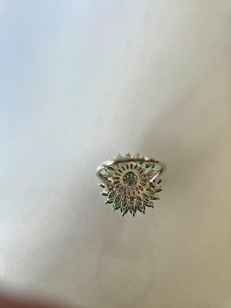 4.51 Ct. Zambian Emerald Wedding Ring - 18k White Gold Diamond Cluster Ring