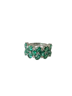 Natural Zambian Emerald & Diamond Band Ring - 18k White Gold Engagement Ring