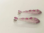 18k White Gold Diamond Dangle Earrings - Natural Pink Sapphire Gemstone Earrings