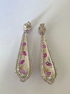 18k White Gold Diamond Dangle Earrings - Natural Pink Sapphire Gemstone Earrings