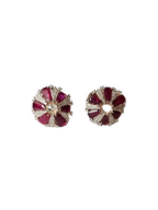 18k Rose Gold Diamond Stud Earrings - Natural Ruby & Rose Cut Diamond Earrings