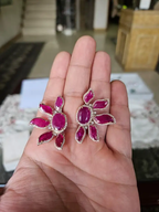 18k Rose Gold Diamond Earrings - Natural Mozambique Ruby Handmade Stud Earrings
