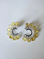 Natural Yellow Sapphire & Black Enamel Earrings - 18k White Gold Diamond Stud Earrings