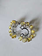 Natural Yellow Sapphire & Black Enamel Earrings - 18k White Gold Diamond Stud Earrings