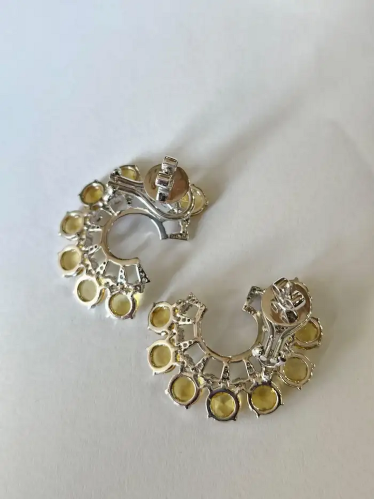 Natural Yellow Sapphire & Black Enamel Earrings - 18k White Gold Diamond Stud Earrings