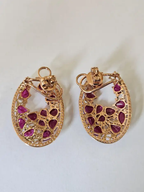 Carved Mozambique Ruby Hoop Earrings - 18k Rose Gold Diamond Earrings