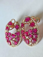 Carved Mozambique Ruby Hoop Earrings - 18k Rose Gold Diamond Earrings