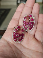 Carved Mozambique Ruby Hoop Earrings - 18k Rose Gold Diamond Earrings