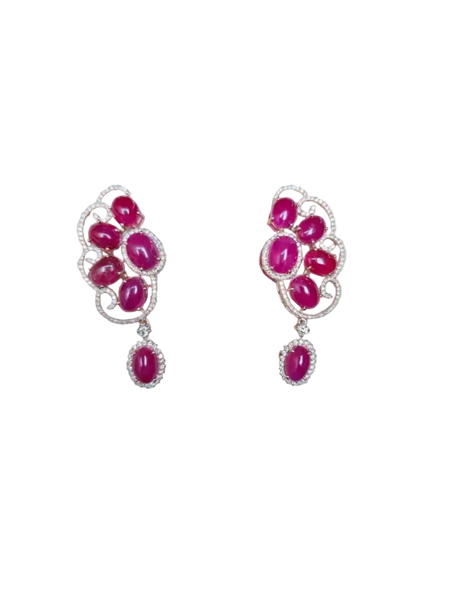 Natural Ruby Diamond Earrings - 18k Rose Gold Dangle Handmade Earrings Hover Image