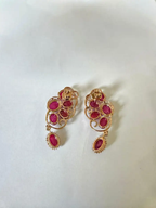 Natural Ruby Diamond Earrings - 18k Rose Gold Dangle Handmade Earrings