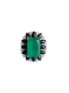 8.25 Ct. Zambian Emerald & Black Onyx Statement Ring - 18k White Gold Diamond Ring
