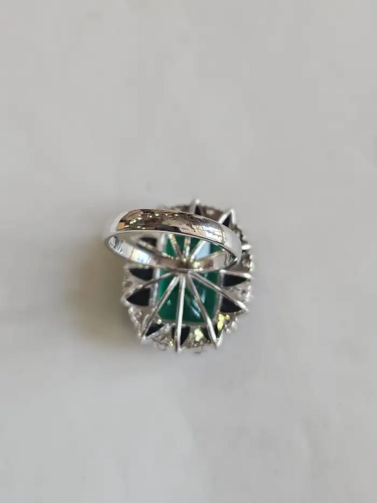 8.25 Ct. Zambian Emerald & Black Onyx Statement Ring - 18k White Gold Diamond Ring