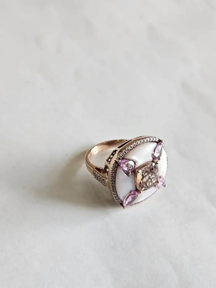 Natural Morganite & Pink Sapphire Cocktail Ring - 18k Rose Gold Diamond Handmade Ring