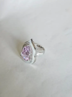 Natural Pink Kunzite & Mother Of Pearl Ring - 18k White Gold Diamond Handmade Ring
