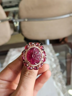 Hand Carved Tourmaline & Natural Diamond Cocktail Ring - 18k Rose Gold Ring