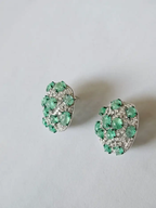 18k White Gold Diamond Stud Earrings - Natural Colombian Emerald Stud Earrings