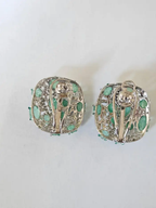 18k White Gold Diamond Stud Earrings - Natural Colombian Emerald Stud Earrings
