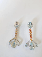 18k White Gold Diamond Handmade Earrings - Natural Aquamarine & Yellow Sapphire Dangle Earrings