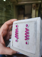 18k White Gold Diamond Dangle Earrings - Natural Mozambique Ruby Dangle Earrings