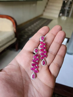 18k White Gold Diamond Dangle Earrings - Natural Mozambique Ruby Dangle Earrings