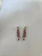 18k White Gold Diamond Dangle Earrings - Natural Mozambique Ruby Dangle Earrings