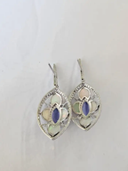 Natural Tanzanite & Ethiopian Opal Earrings - 18k White Gold Diamond Dangle Earrings