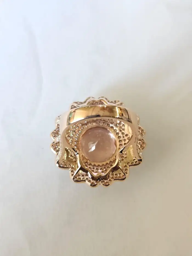 18k Rose Gold Diamond Cocktail Ring - Natural Morganite & Black Enamel Wedding Ring