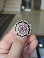 18k Rose Gold Diamond Cocktail Ring - Natural Morganite & Black Enamel Wedding Ring