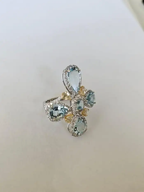 18k White Gold Statement Ring - Natural Aquamarine & Yellow Diamond Cocktail Ring