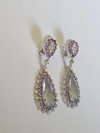Natural Aquamarine & Purple Sapphire Dangle Earrings - 18K White Gold Diamond Drop Dangle Earrings