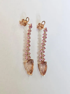 18k Rose Gold Diamond Dangle Earrings - Natural Morganite & Pink Sapphire Earrings