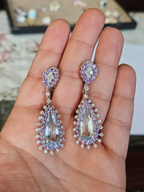 Natural Aquamarine & Purple Sapphire Dangle Earrings - 18K White Gold Diamond Drop Dangle Earrings