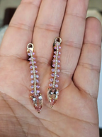 18k Rose Gold Diamond Dangle Earrings - Natural Morganite & Pink Sapphire Earrings