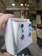 Natural Zambian Emerald & Tanzanite Dangle Earrings - 18k White Gold Diamond Earrings