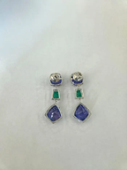Natural Zambian Emerald & Tanzanite Dangle Earrings - 18k White Gold Diamond Earrings