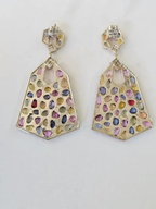 Natural Multi Sapphire & Diamond Dangle Earrings - 18k Matte Finish Earrings