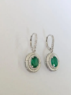 18k Matte Gold Handmade Earrings - Natural Zambian Emerald & Diamond Dangle Earrings