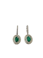 18k Matte Gold Handmade Earrings - Natural Zambian Emerald & Diamond Dangle Earrings