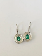 18k Matte Gold Handmade Earrings - Natural Zambian Emerald & Diamond Dangle Earrings